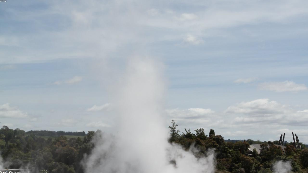 Steam rises from a sulphurous geothermal vent near Rotorua.